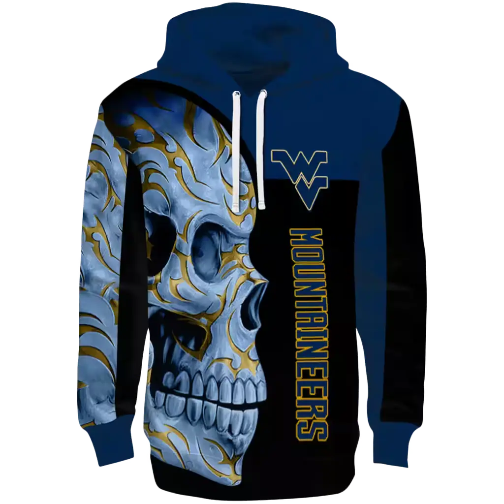 west virginia mountaineers skull motif blue black hoodie best selling west virginia mountaineers skull motif blue black hoodie best selling