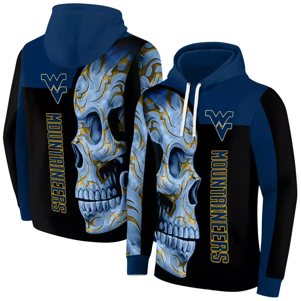 west virginia mountaineers skull motif blue black hoodie fashion forward west virginia mountaineers skull motif blue black hoodie fashion forward