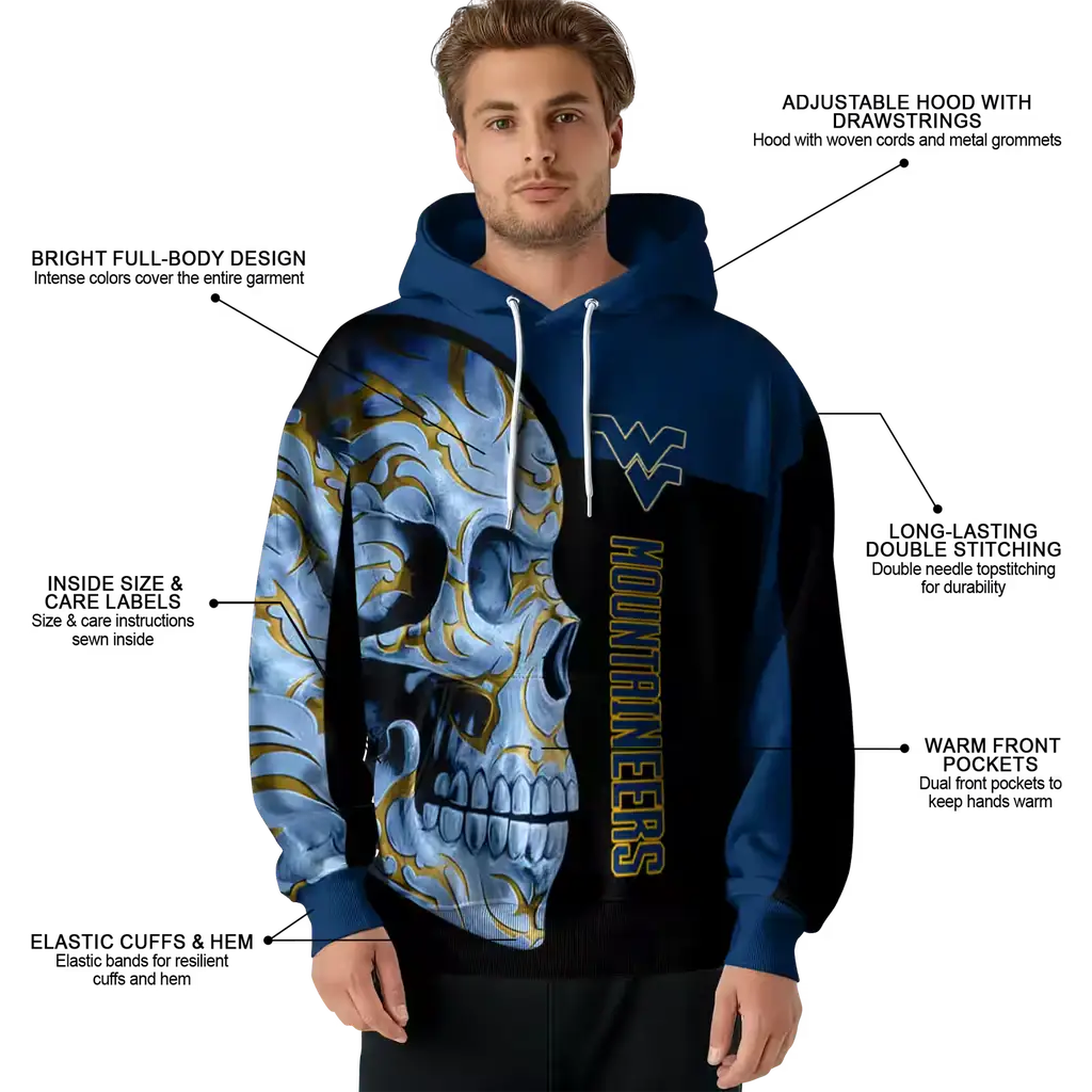 west virginia mountaineers skull motif blue black hoodie latest model west virginia mountaineers skull motif blue black hoodie latest model