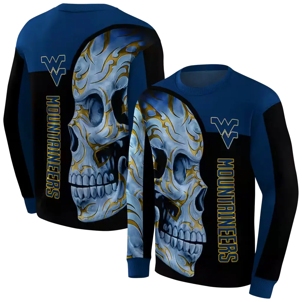 west virginia mountaineers skull motif blue black hoodie premium grade west virginia mountaineers skull motif blue black hoodie premium grade