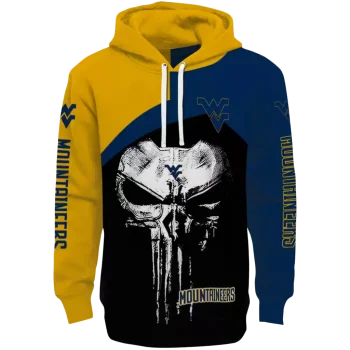 west virginia mountaineers skull punisher gold black hoodie best selling