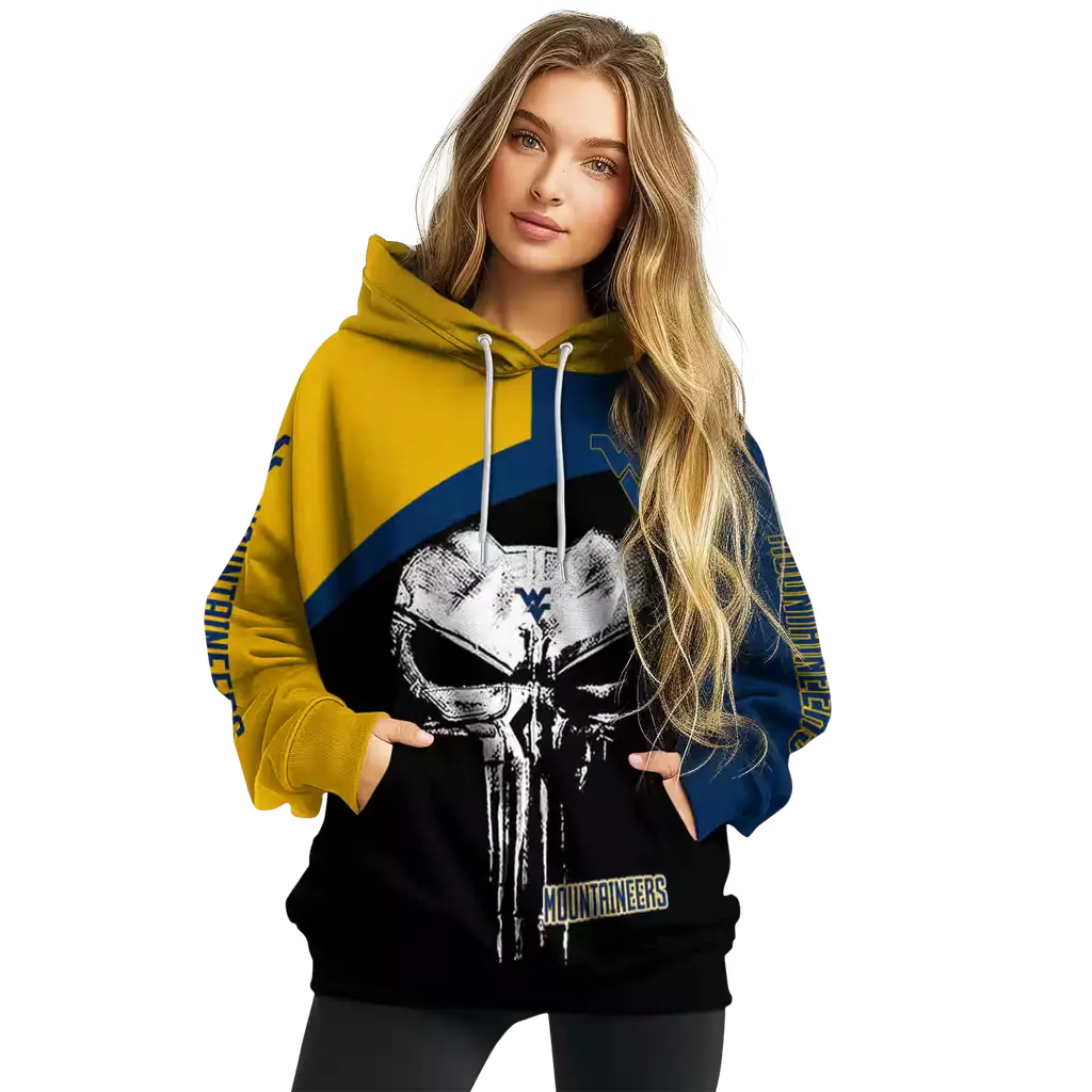 west virginia mountaineers skull punisher gold black hoodie high quality west virginia mountaineers skull punisher gold black hoodie high quality