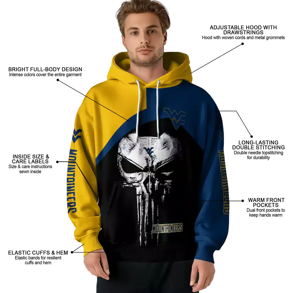 west virginia mountaineers skull punisher gold black hoodie latest model west virginia mountaineers skull punisher gold black hoodie latest model
