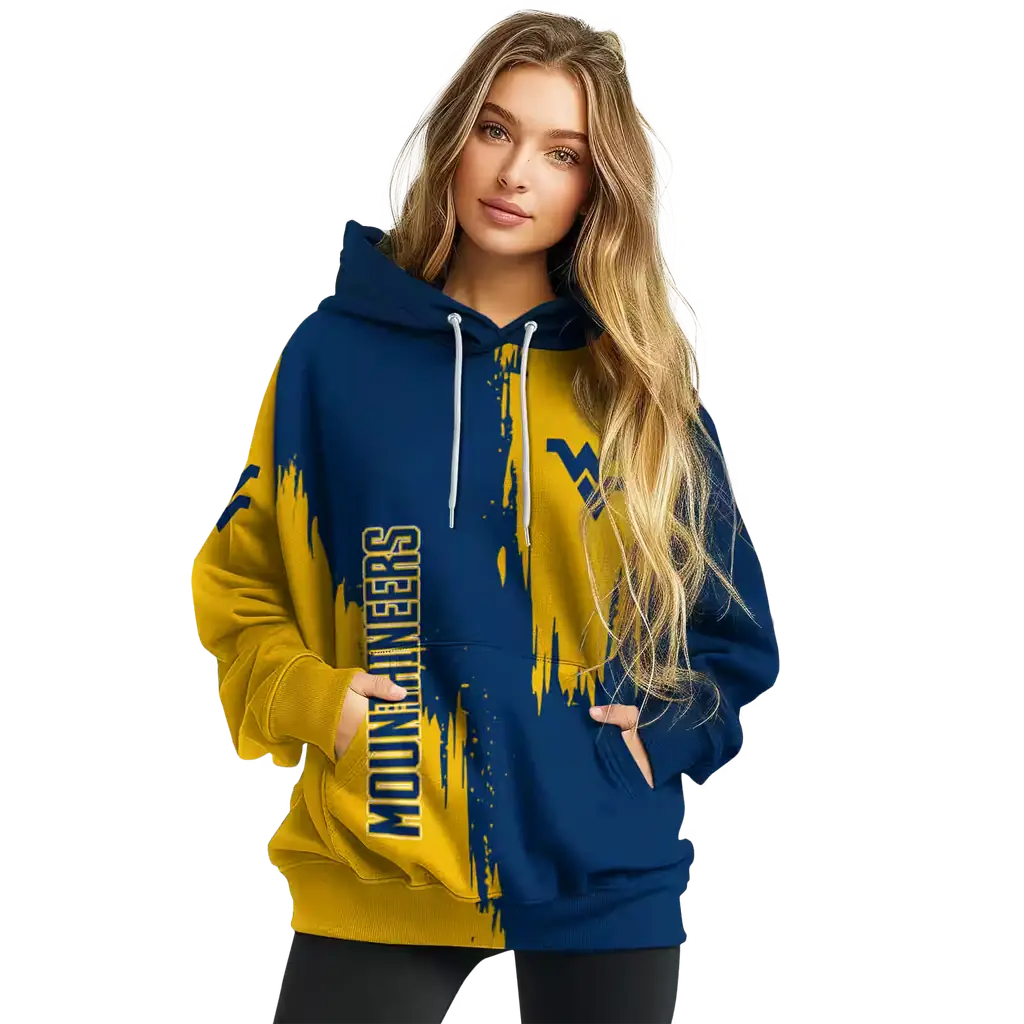 west virginia mountaineers splatter effect blue hoodie high quality west virginia mountaineers splatter effect blue hoodie high quality