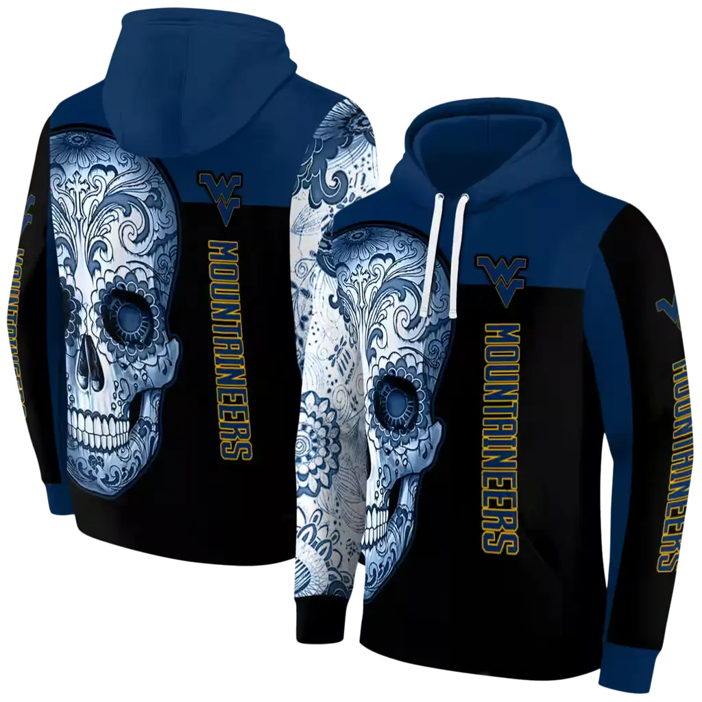 west virginia mountaineers sugar skull blue black hoodie fashion forward west virginia mountaineers sugar skull blue black hoodie fashion forward