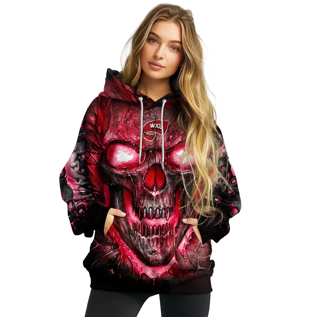 western kentucky hilltoppers demonic skull red black hoodie high quality western kentucky hilltoppers demonic skull red black hoodie high quality