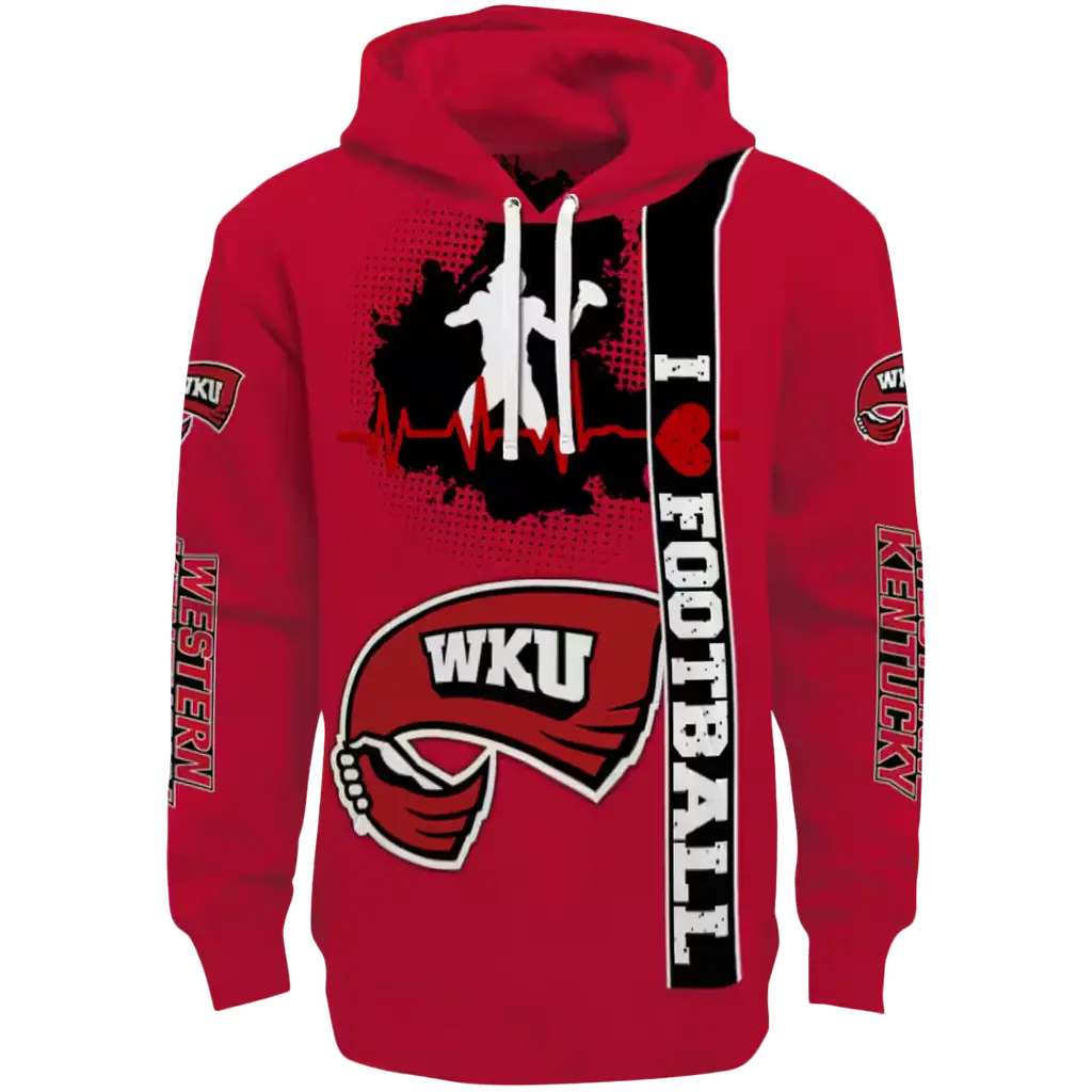 western kentucky hilltoppers football heartbeat red hoodie best selling western kentucky hilltoppers football heartbeat red hoodie best selling