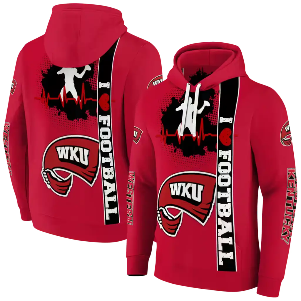 western kentucky hilltoppers football heartbeat red hoodie fashion forward western kentucky hilltoppers football heartbeat red hoodie fashion forward