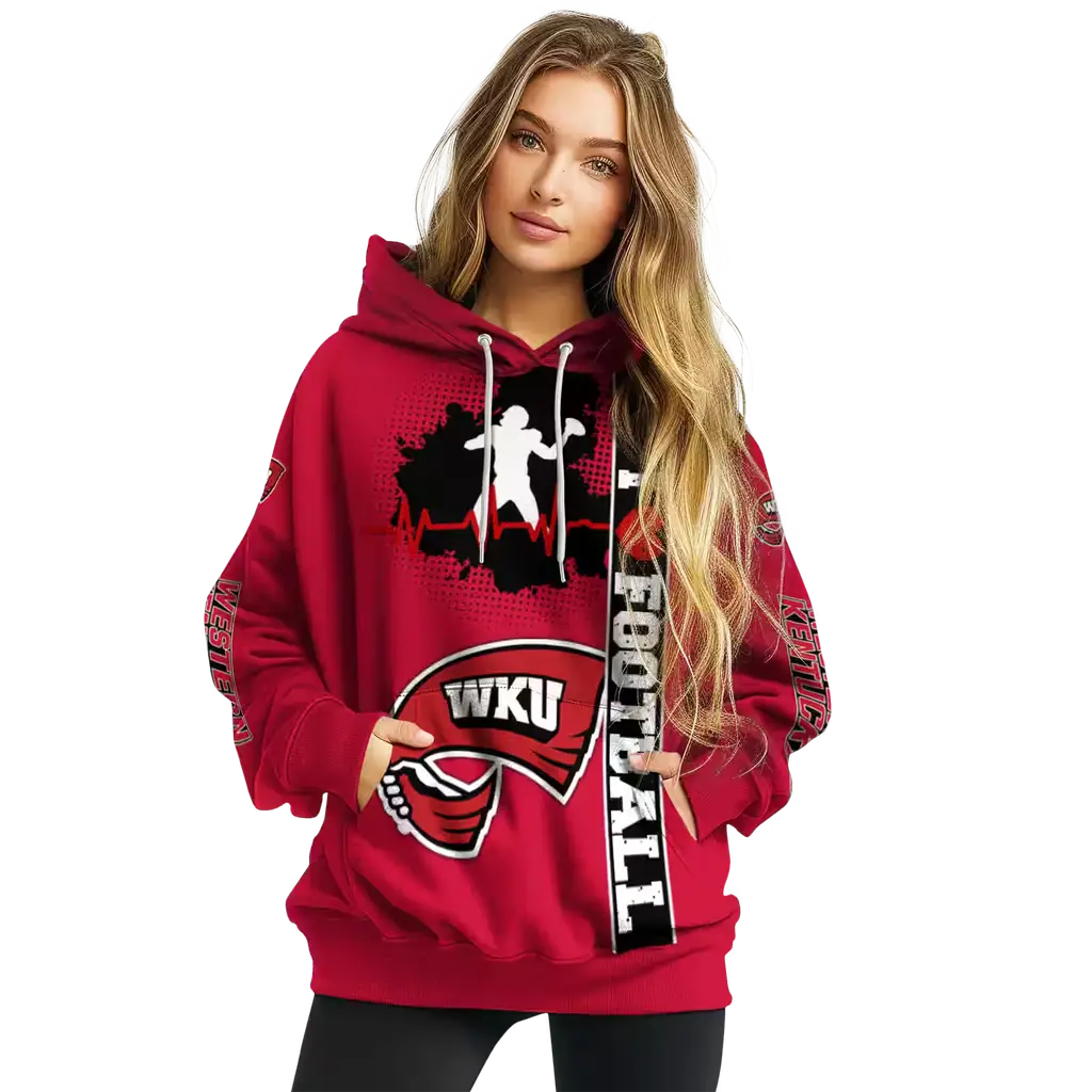 western kentucky hilltoppers football heartbeat red hoodie high quality western kentucky hilltoppers football heartbeat red hoodie high quality