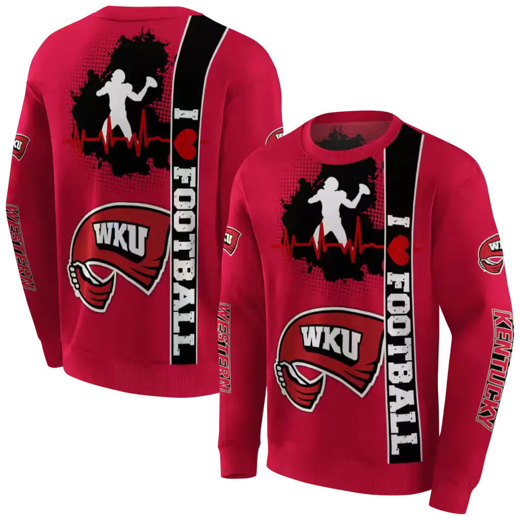 western kentucky hilltoppers football heartbeat red hoodie premium grade western kentucky hilltoppers football heartbeat red hoodie premium grade