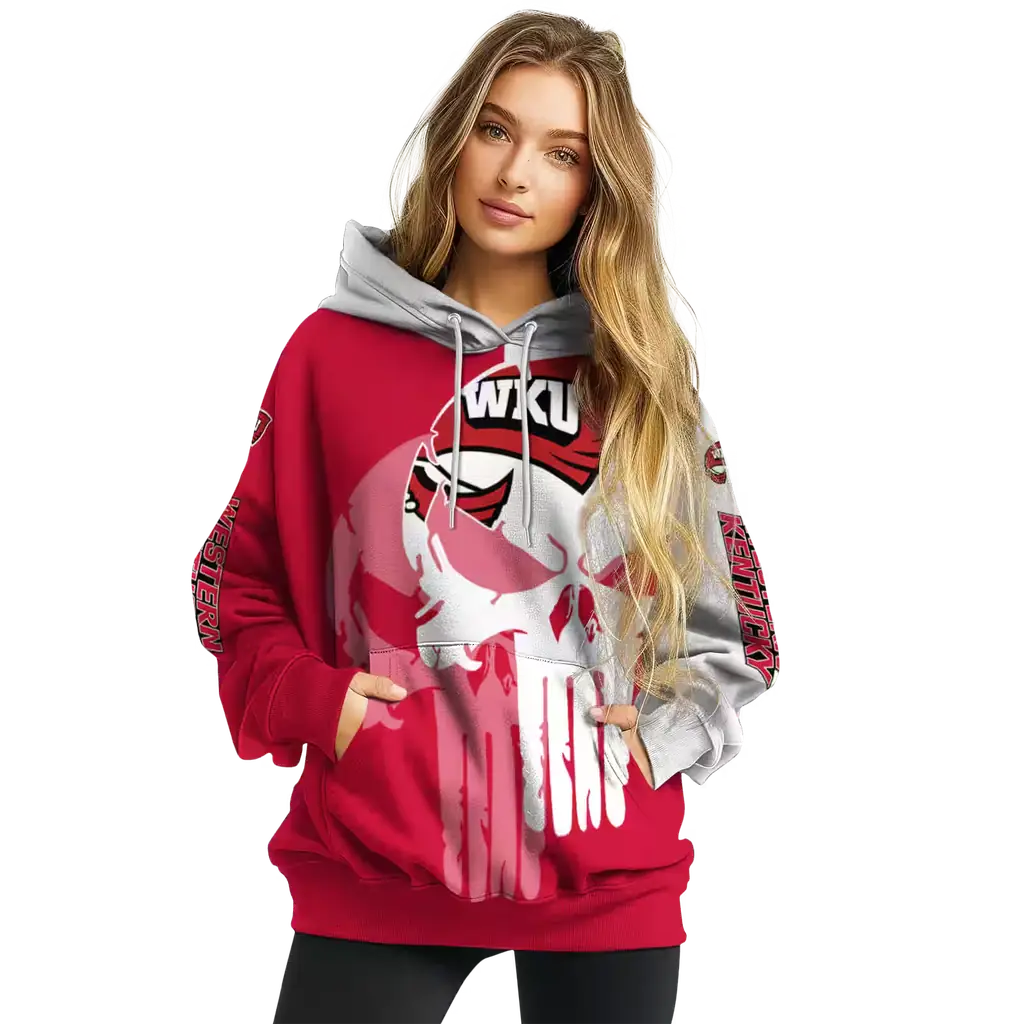 western kentucky hilltoppers graphic punisher red white hoodie high quality western kentucky hilltoppers graphic punisher red white hoodie high quality