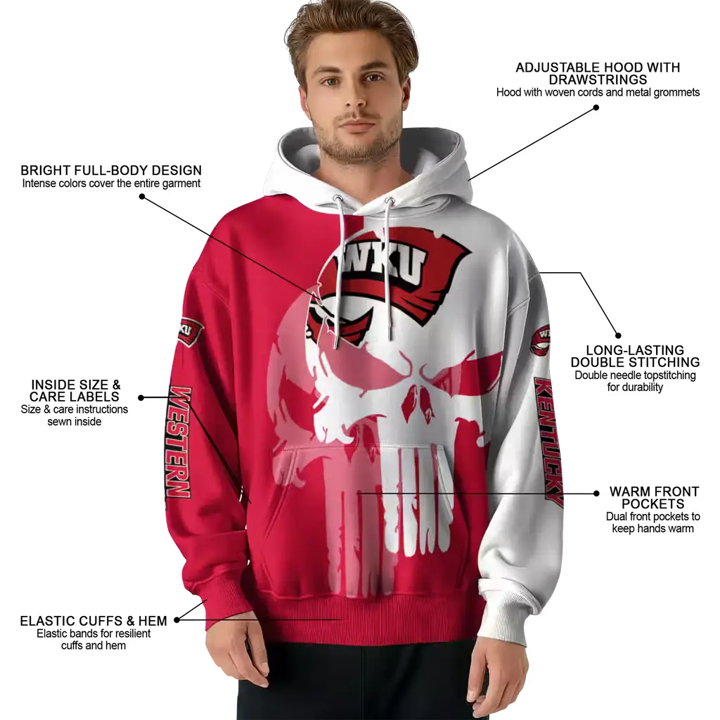 western kentucky hilltoppers graphic punisher red white hoodie latest model western kentucky hilltoppers graphic punisher red white hoodie latest model