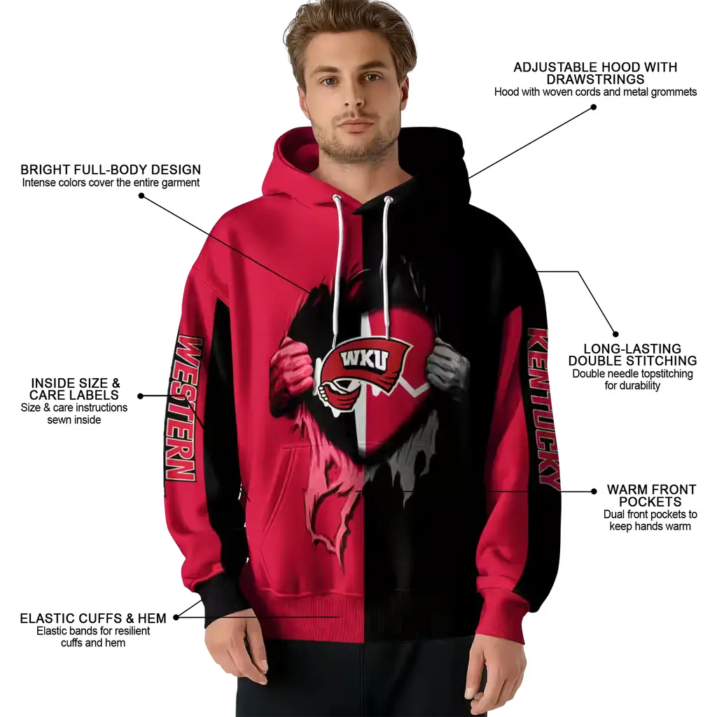 western kentucky hilltoppers heartbeat graphic red hoodie latest model western kentucky hilltoppers heartbeat graphic red hoodie latest model