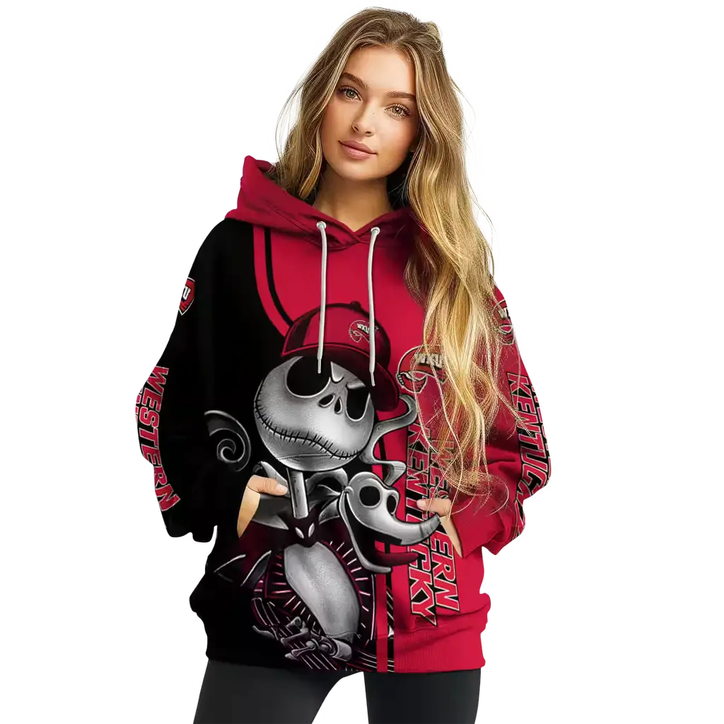 western kentucky hilltoppers jack skellington red hoodie high quality western kentucky hilltoppers jack skellington red hoodie high quality