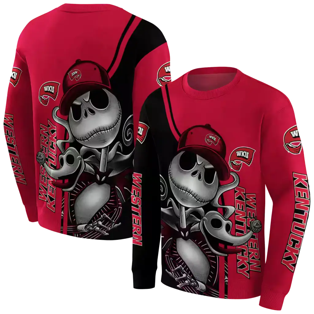 western kentucky hilltoppers jack skellington red hoodie premium grade western kentucky hilltoppers jack skellington red hoodie premium grade