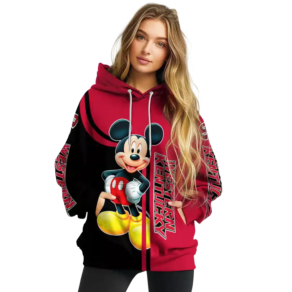 western kentucky hilltoppers mickey mouse red black hoodie high quality western kentucky hilltoppers mickey mouse red black hoodie high quality
