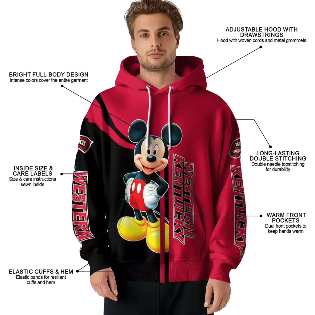 western kentucky hilltoppers mickey mouse red black hoodie latest model western kentucky hilltoppers mickey mouse red black hoodie latest model