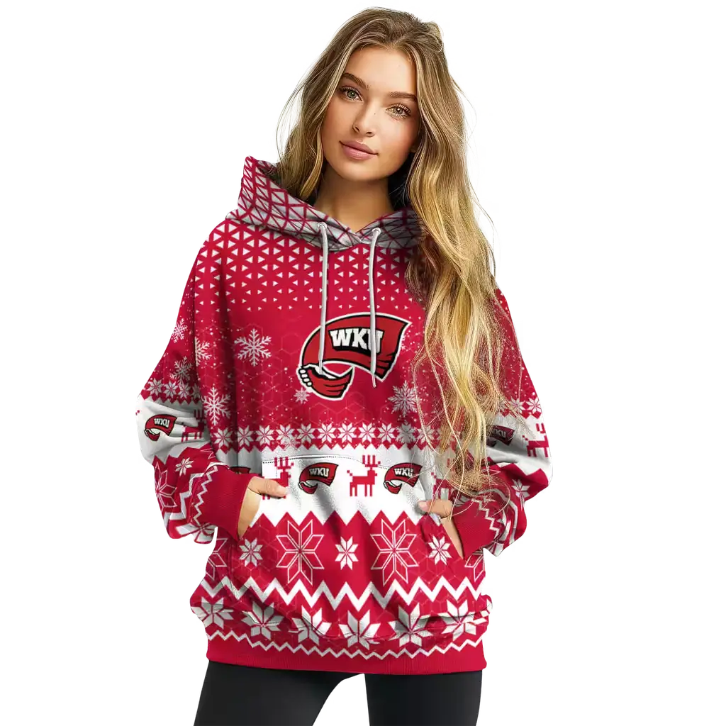 western kentucky hilltoppers reindeer motif red hoodie high quality western kentucky hilltoppers reindeer motif red hoodie high quality