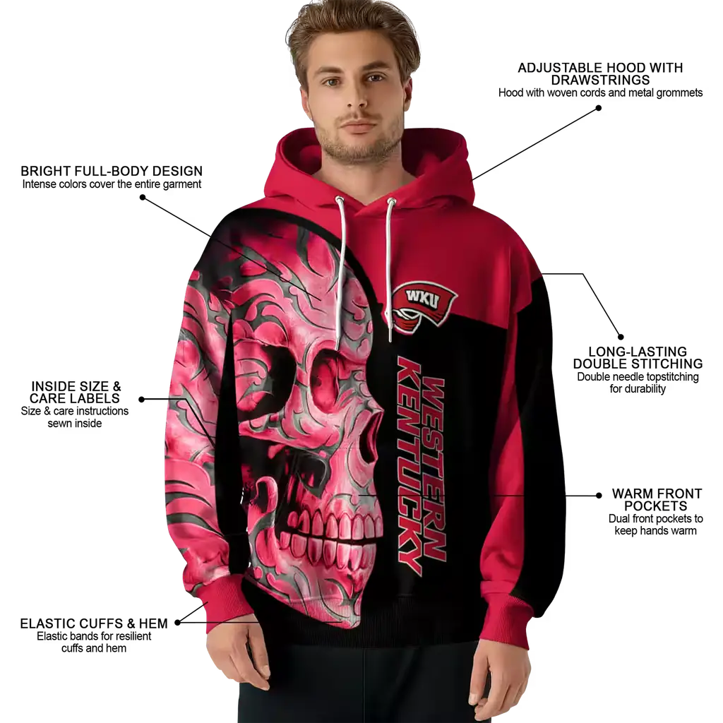 western kentucky hilltoppers skull motif red black hoodie latest model western kentucky hilltoppers skull motif red black hoodie latest model
