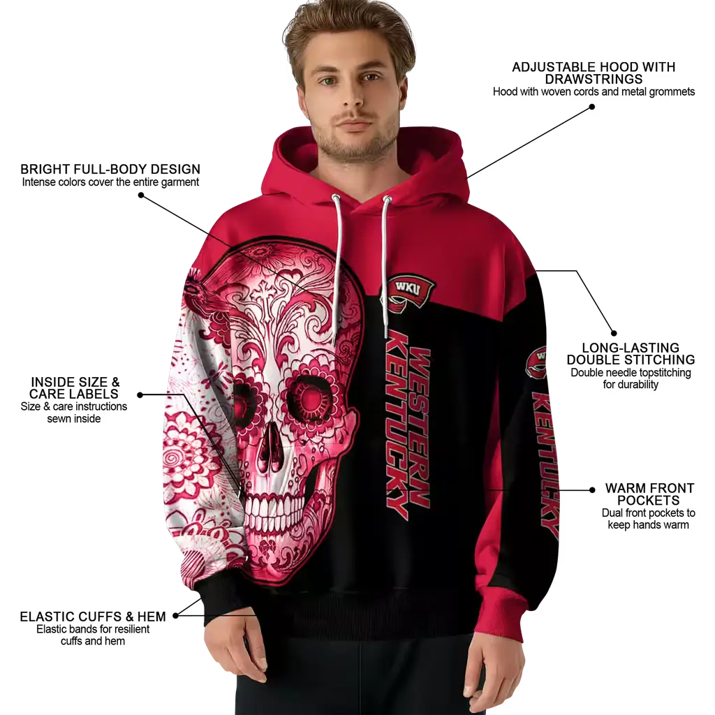 western kentucky hilltoppers sugar skull red black hoodie latest model western kentucky hilltoppers sugar skull red black hoodie latest model