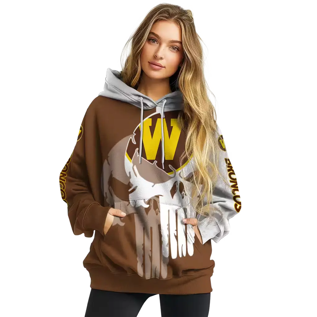 western michigan broncos graphic punisher brown white hoodie high quality western michigan broncos graphic punisher brown white hoodie high quality