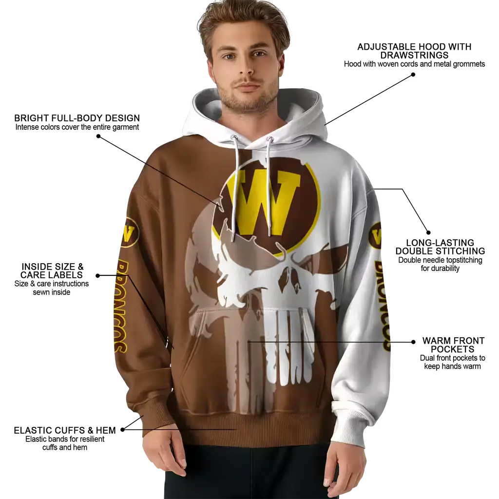 western michigan broncos graphic punisher brown white hoodie latest model western michigan broncos graphic punisher brown white hoodie latest model
