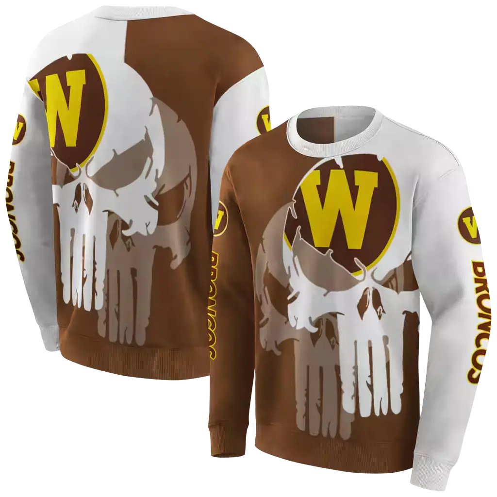 western michigan broncos graphic punisher brown white hoodie premium grade western michigan broncos graphic punisher brown white hoodie premium grade