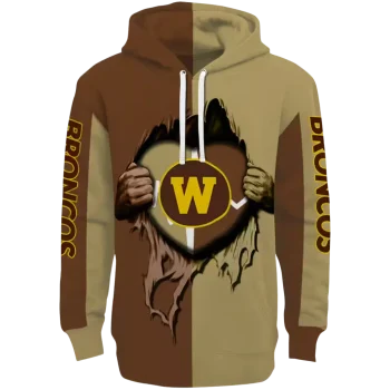 western michigan broncos heartbeat graphic brown hoodie best selling