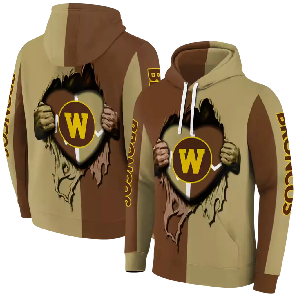 western michigan broncos heartbeat graphic brown hoodie fashion forward western michigan broncos heartbeat graphic brown hoodie fashion forward