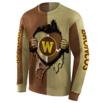 western michigan broncos heartbeat graphic brown hoodie best selling
