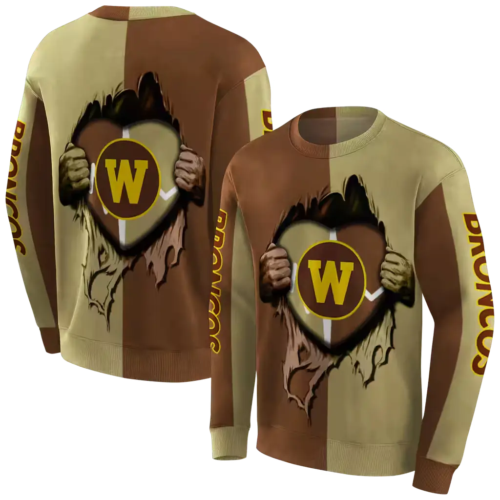 western michigan broncos heartbeat graphic brown hoodie premium grade western michigan broncos heartbeat graphic brown hoodie premium grade