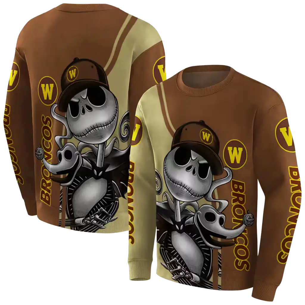 western michigan broncos jack skellington brown hoodie premium grade western michigan broncos jack skellington brown hoodie premium grade