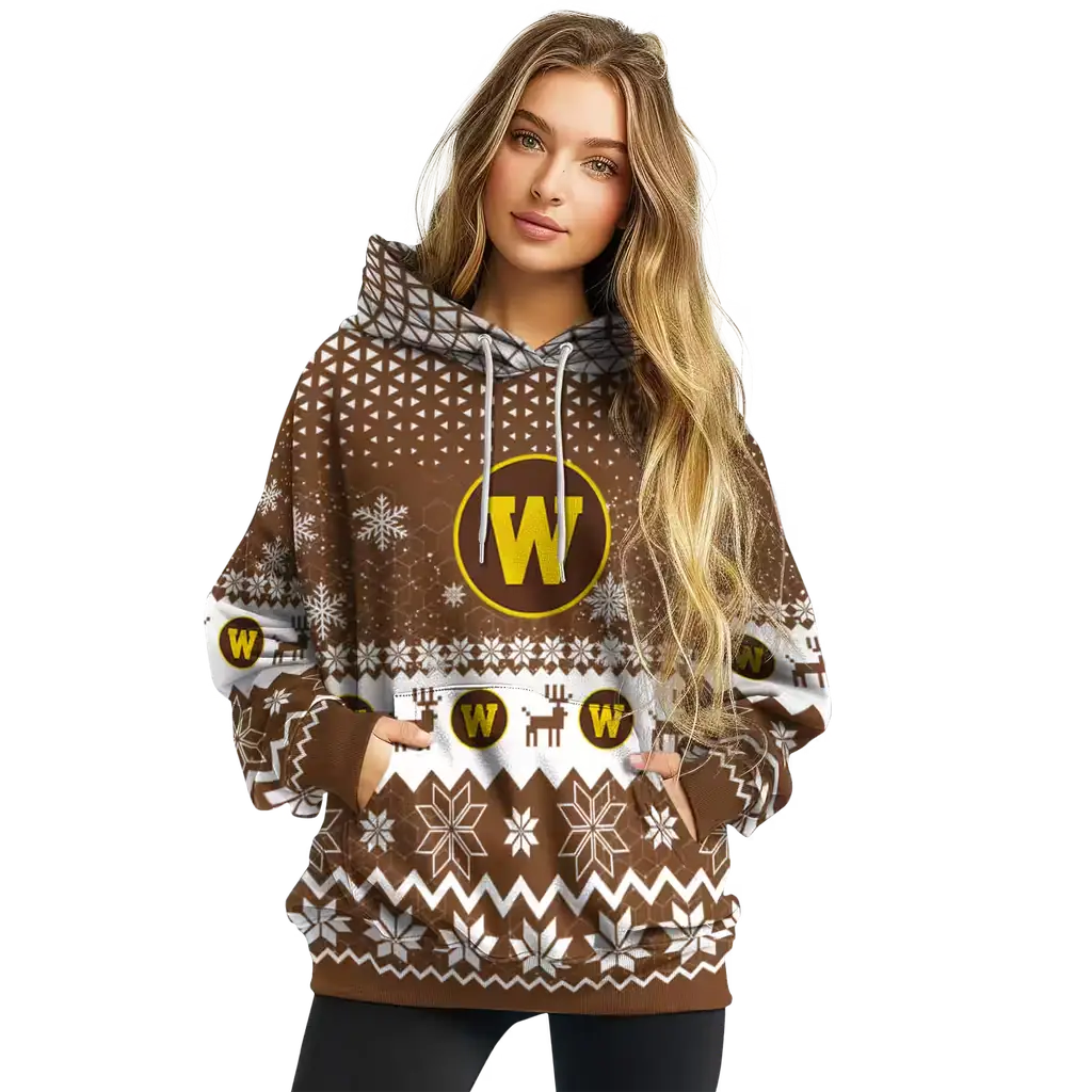 western michigan broncos reindeer motif brown hoodie high quality western michigan broncos reindeer motif brown hoodie high quality
