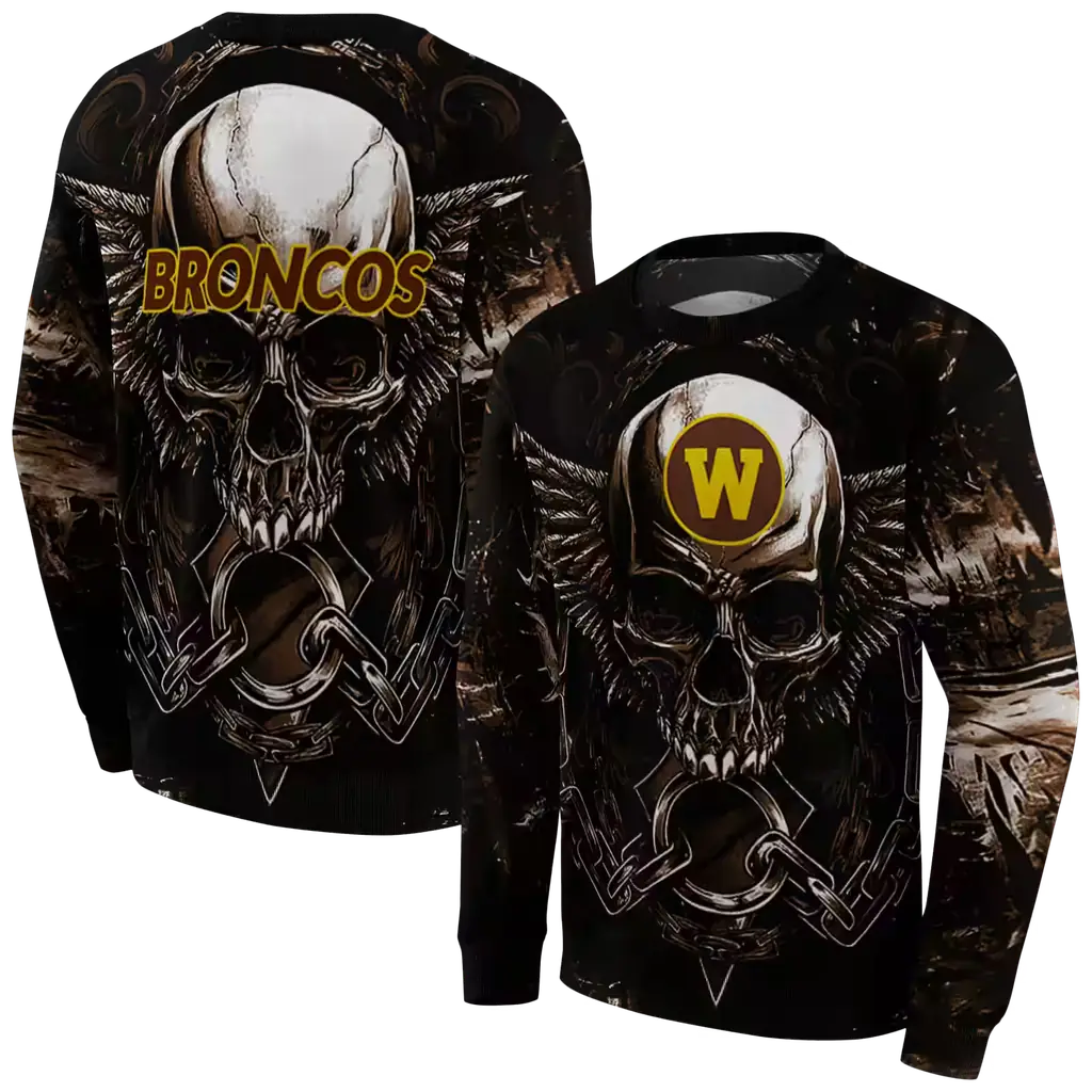 western michigan broncos skull artwork brown black hoodie premium grade western michigan broncos skull artwork brown black hoodie premium grade