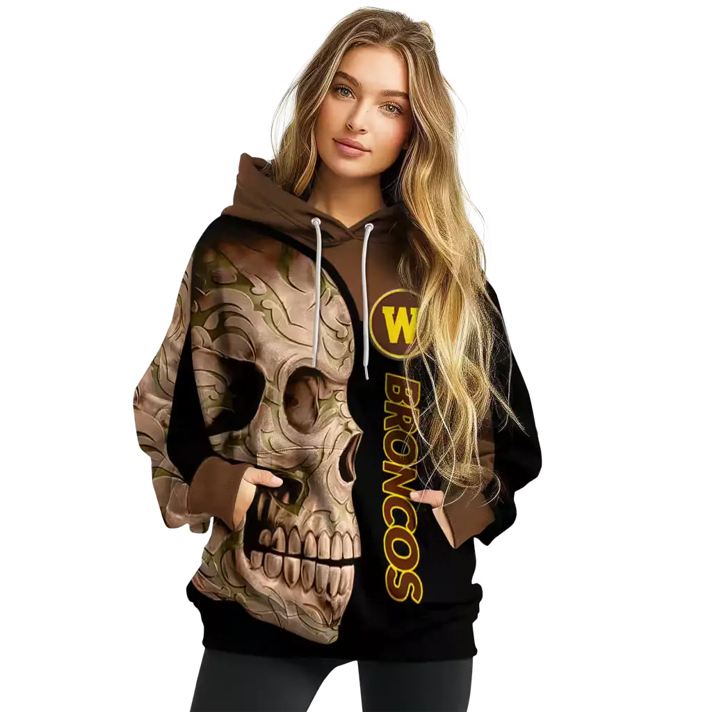 western michigan broncos skull motif brown black hoodie high quality western michigan broncos skull motif brown black hoodie high quality