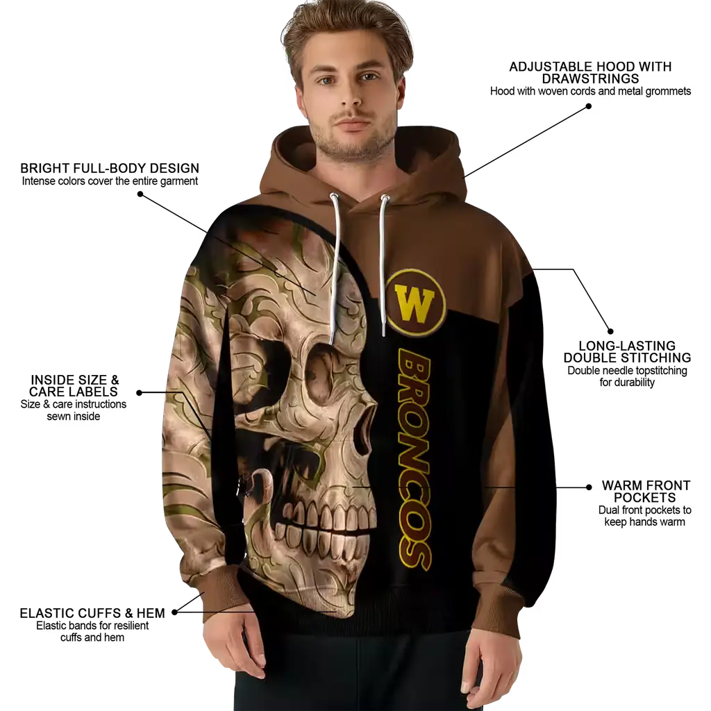 western michigan broncos skull motif brown black hoodie latest model western michigan broncos skull motif brown black hoodie latest model