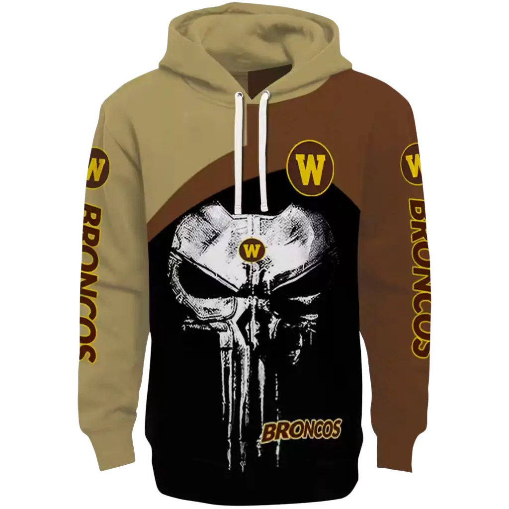 western michigan broncos skull punisher gold black hoodie best selling western michigan broncos skull punisher gold black hoodie best selling