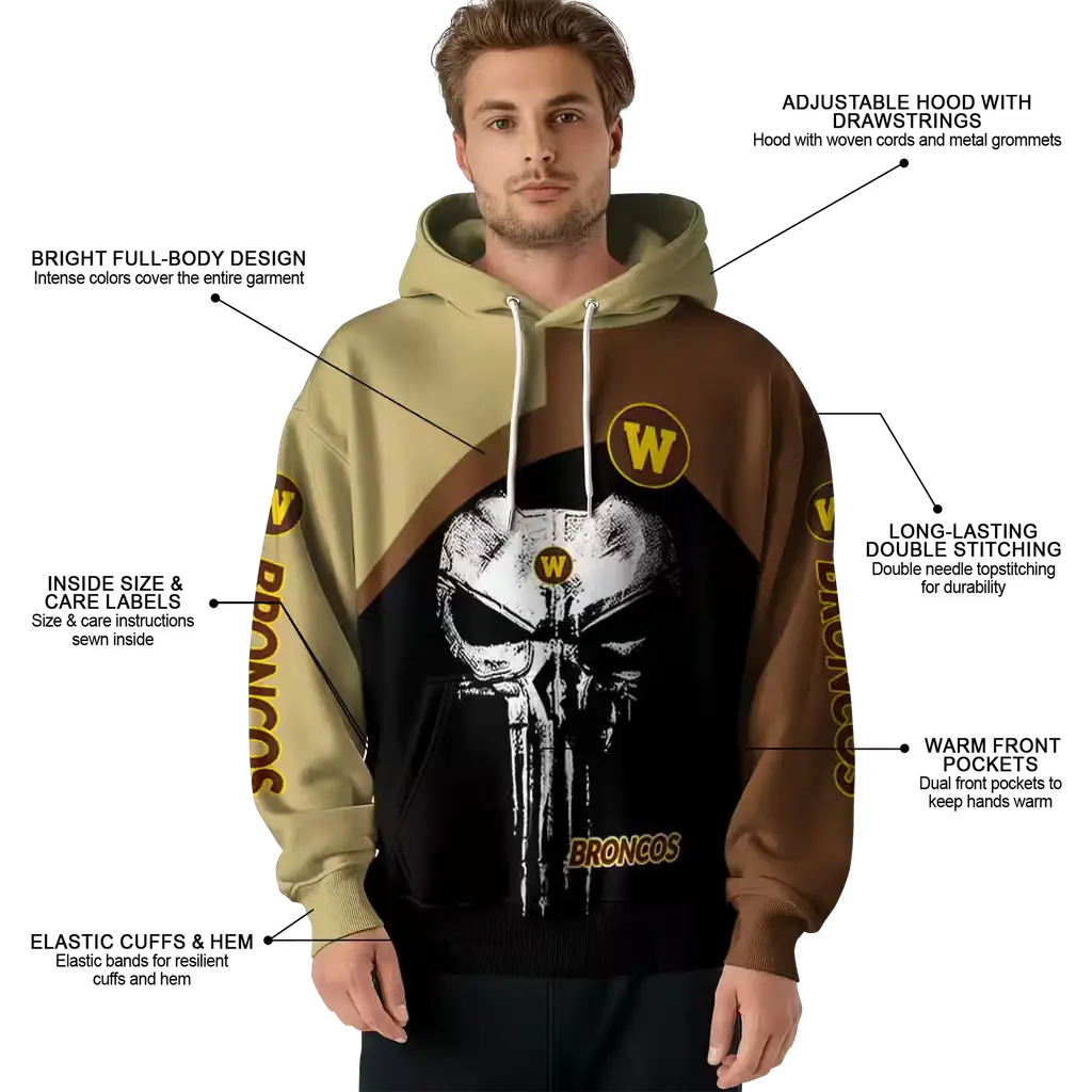 western michigan broncos skull punisher gold black hoodie latest model western michigan broncos skull punisher gold black hoodie latest model