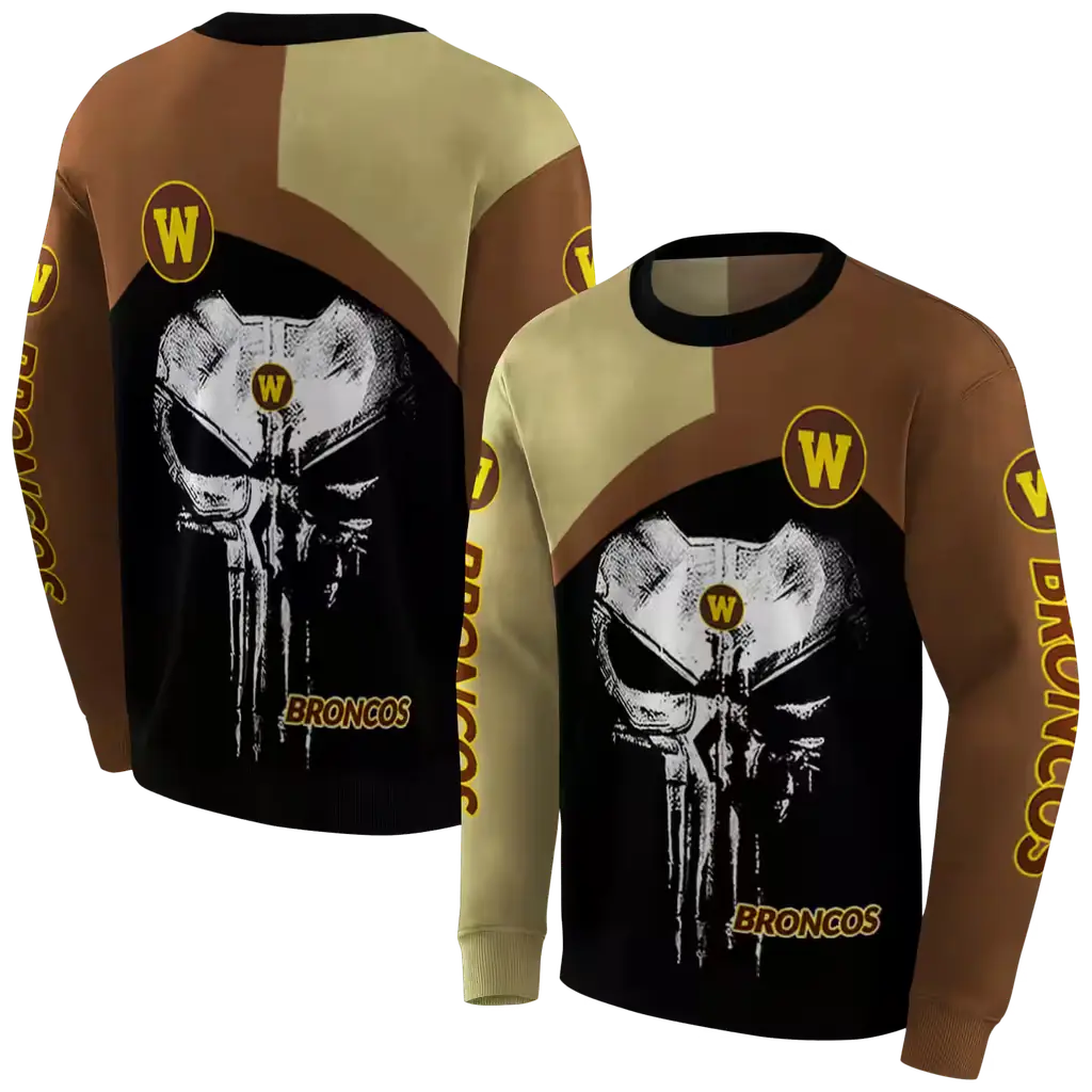 western michigan broncos skull punisher gold black hoodie premium grade western michigan broncos skull punisher gold black hoodie premium grade
