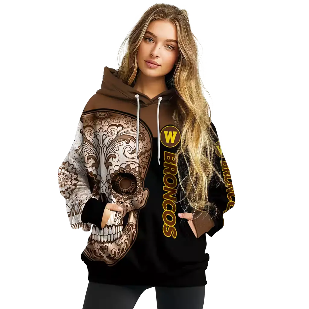 western michigan broncos sugar skull brown black hoodie high quality western michigan broncos sugar skull brown black hoodie high quality