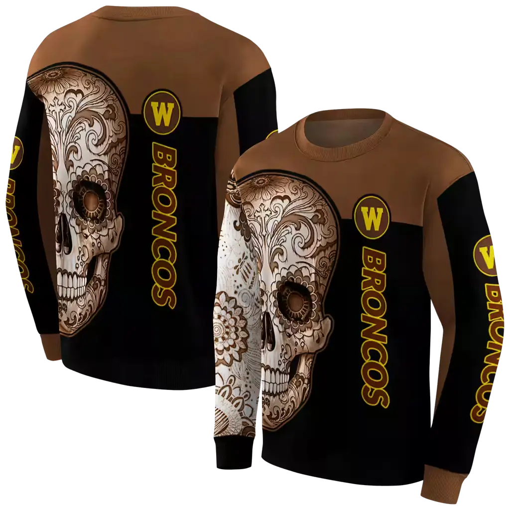 western michigan broncos sugar skull brown black hoodie premium grade western michigan broncos sugar skull brown black hoodie premium grade