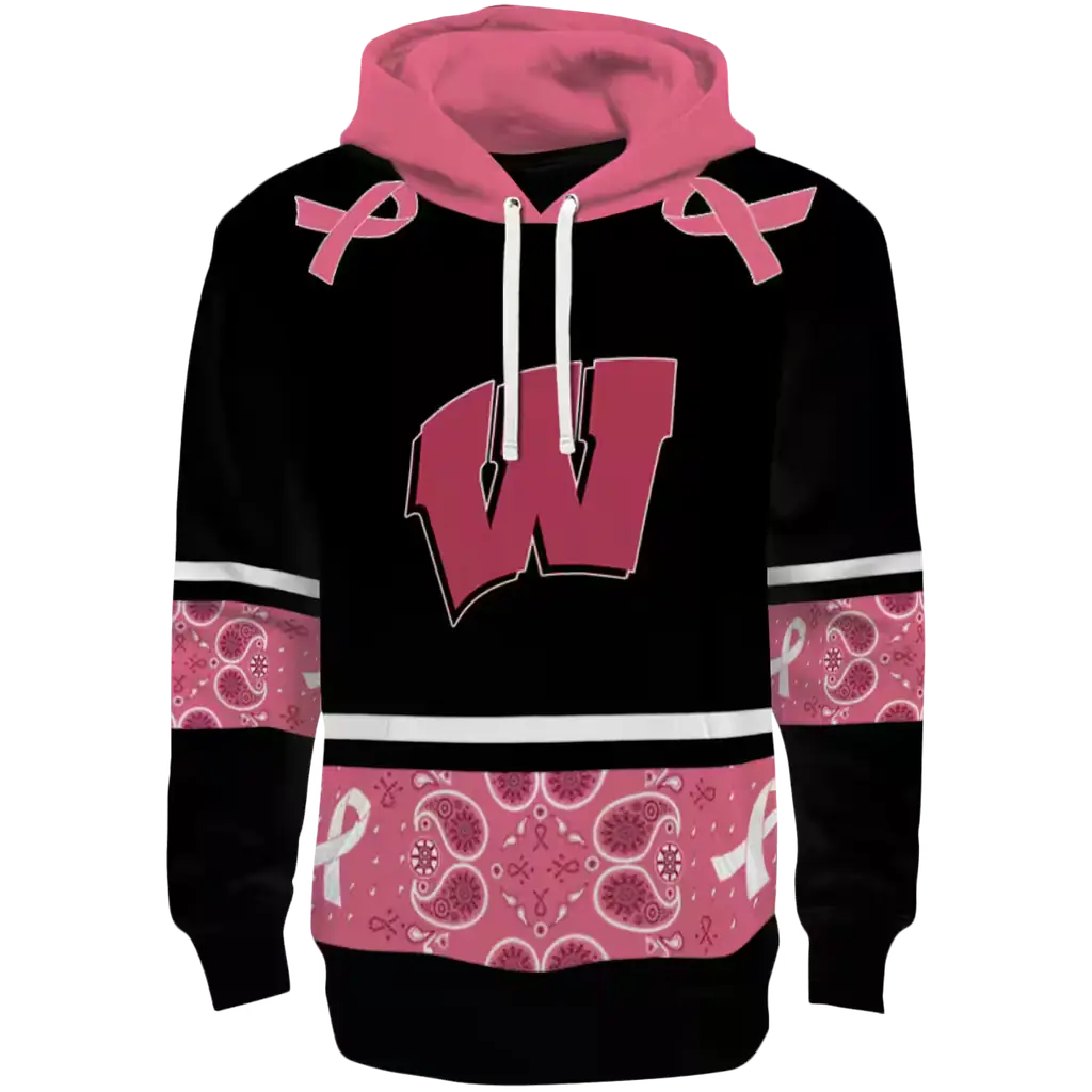 wisconsin badgers awareness ribbon black pink hoodie best selling wisconsin badgers awareness ribbon black pink hoodie best selling