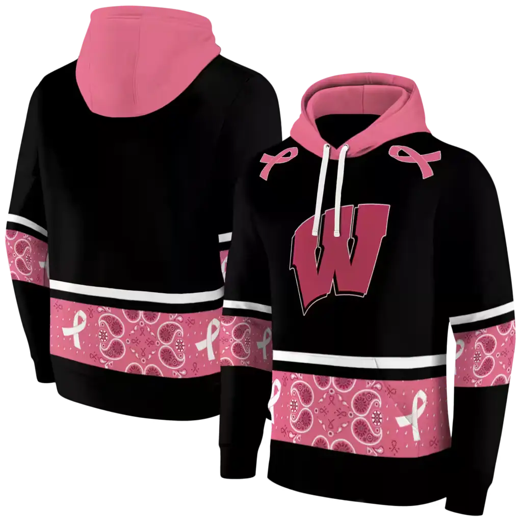 wisconsin badgers awareness ribbon black pink hoodie fashion forward wisconsin badgers awareness ribbon black pink hoodie fashion forward
