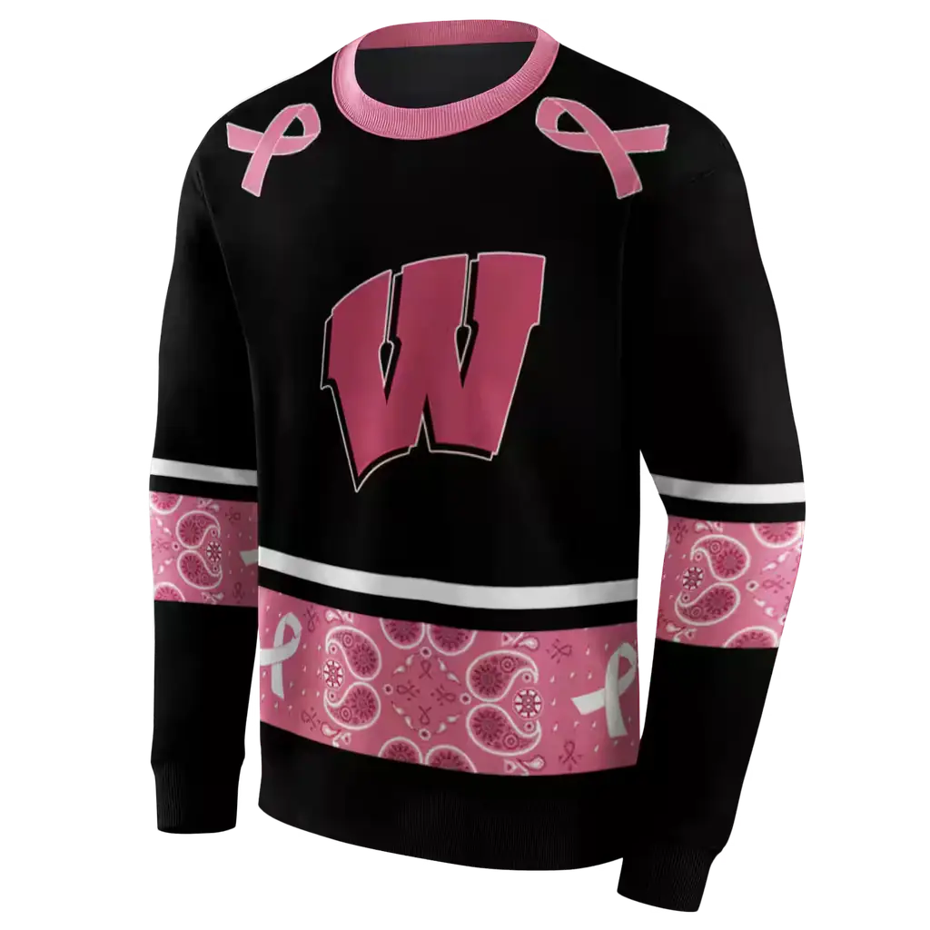 wisconsin badgers awareness ribbon black pink hoodie new arrival wisconsin badgers awareness ribbon black pink hoodie new arrival