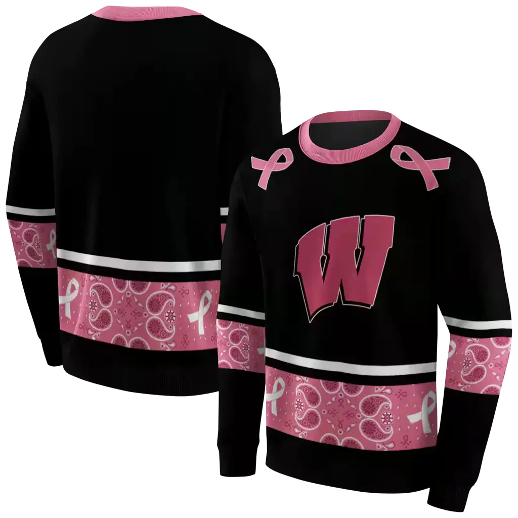 wisconsin badgers awareness ribbon black pink hoodie premium grade wisconsin badgers awareness ribbon black pink hoodie premium grade