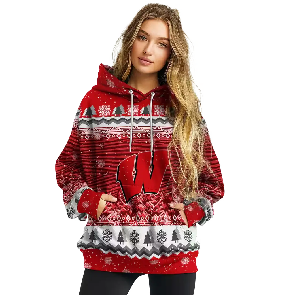 wisconsin badgers christmas trees red hoodie high quality wisconsin badgers christmas trees red hoodie high quality