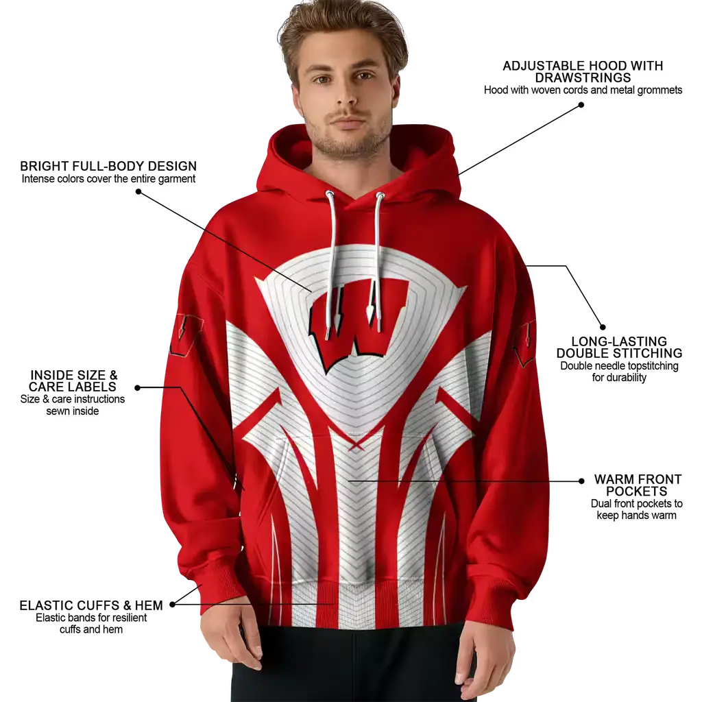wisconsin badgers concentric lines red black hoodie latest model wisconsin badgers concentric lines red black hoodie latest model