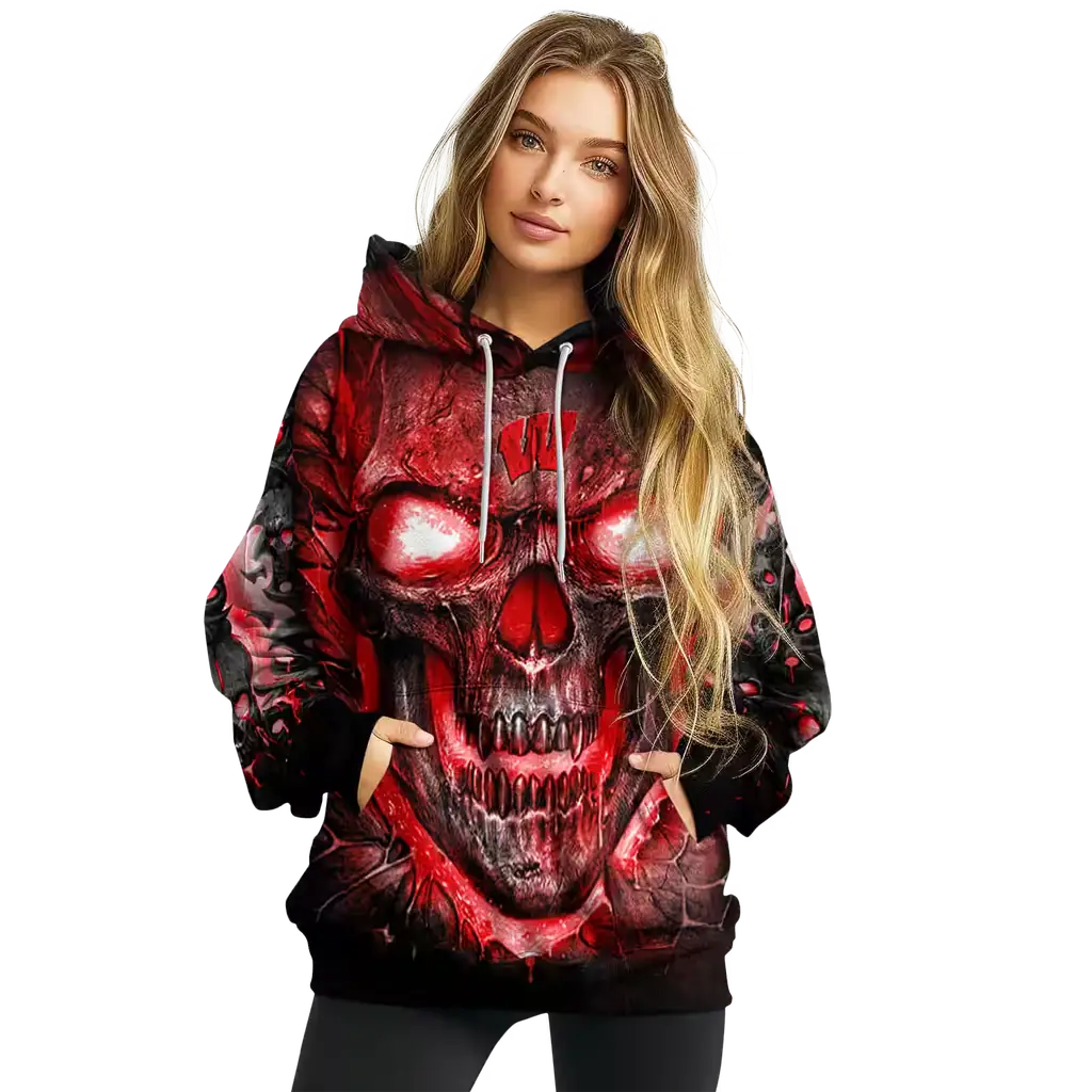 wisconsin badgers demonic skull red black hoodie high quality wisconsin badgers demonic skull red black hoodie high quality