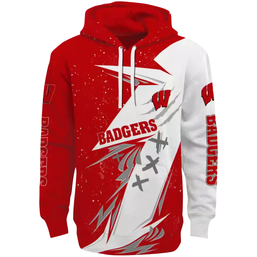 wisconsin badgers dynamic slash red white hoodie best selling wisconsin badgers dynamic slash red white hoodie best selling