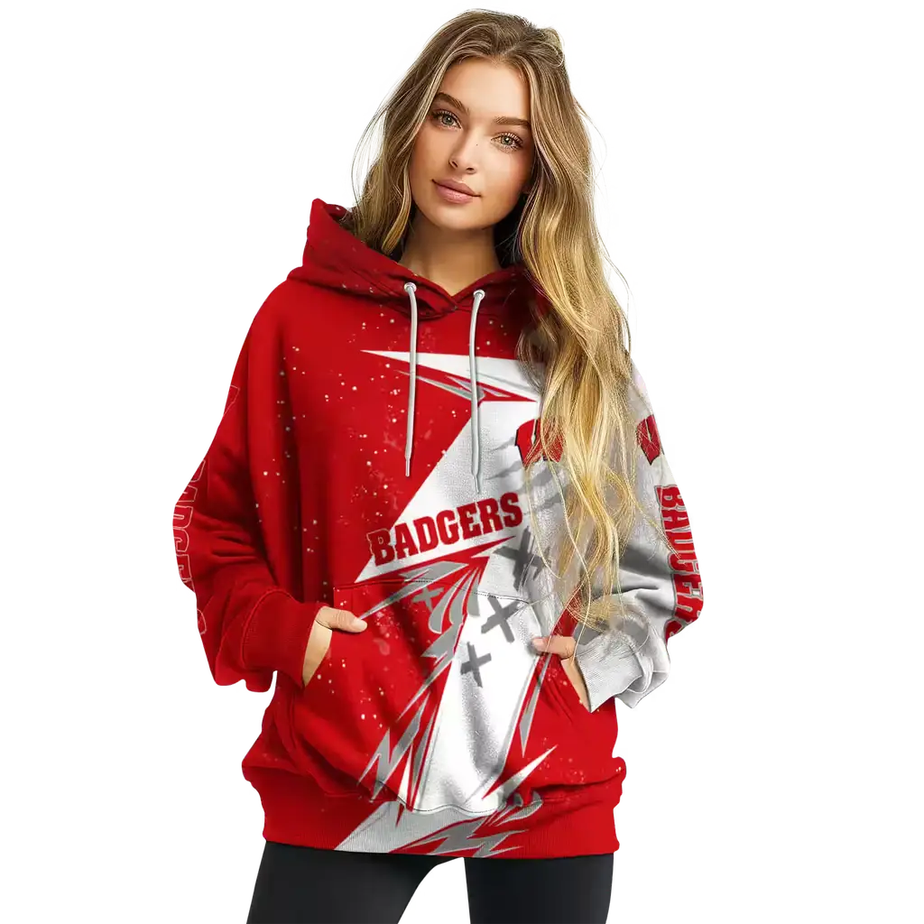 wisconsin badgers dynamic slash red white hoodie high quality wisconsin badgers dynamic slash red white hoodie high quality